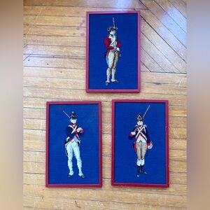 Vintage Needlepoint Military Soldier Trio - Blue & Red